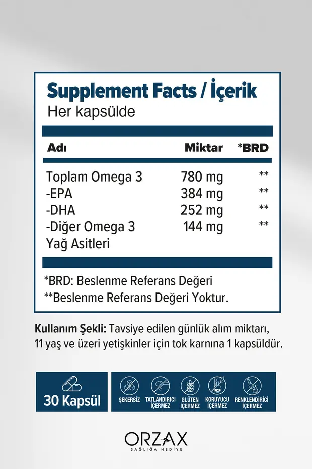 Orzax Plus 1200mg Omega 3 Saf Balık Yağı 30 Kapsül